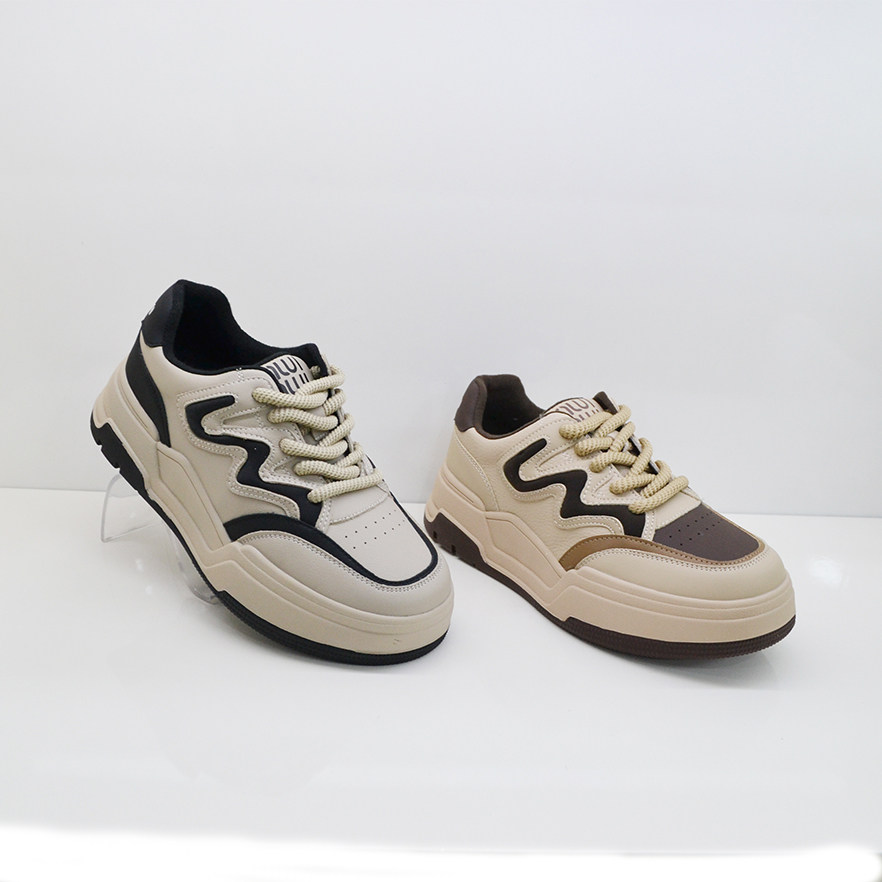 女鞋2025冬款真皮圆头绒里系带厚底休闲板鞋运动鞋93065