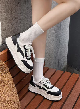 冰洁真皮厚底轻便小白板鞋女
