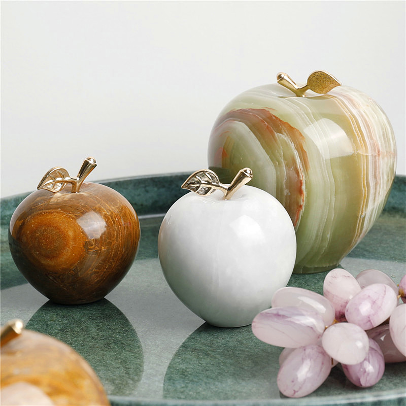 北欧实心天然大理石水晶苹果摆件玉石家居装饰玄关电视柜酒柜摆设