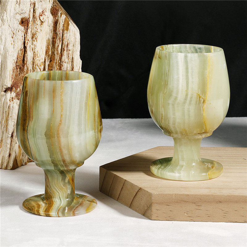 现代简约条纹天然玉石Jade酒杯大理石摆件家居装饰品样板房酒柜设