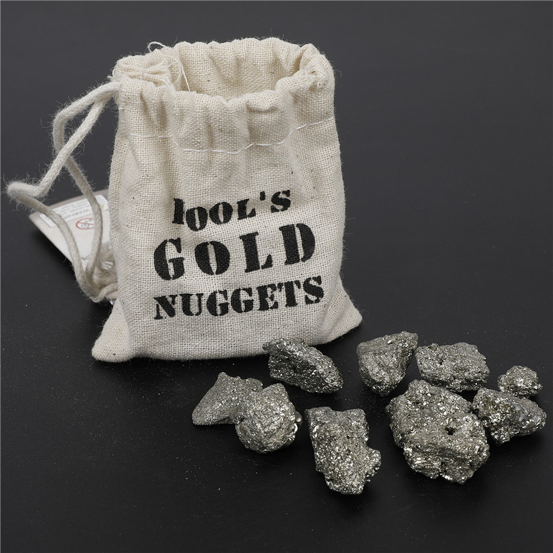 北欧创意布袋装愚人金原石天然黄铁矿碎石矿物标本科普教学装饰品