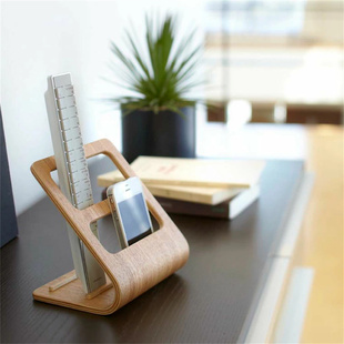 日本代购YAMAZAKI山崎实业北欧木质桌面收纳盒手机遥控架