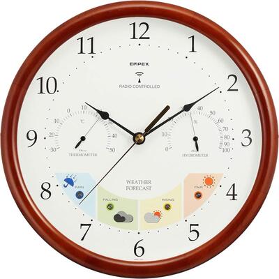 EMPEX温湿度计电波挂钟实木边框