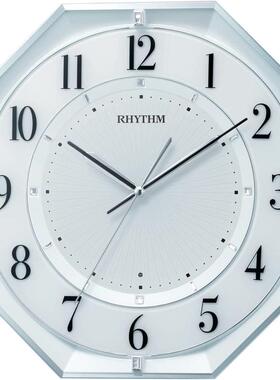 日本代购RHYTHM丽声简约白色电波静音挂钟8MY552SR03