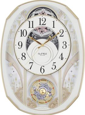 日本代购丽声RHYTHM钟表客厅电波音乐精致挂钟白色4MN551RH03