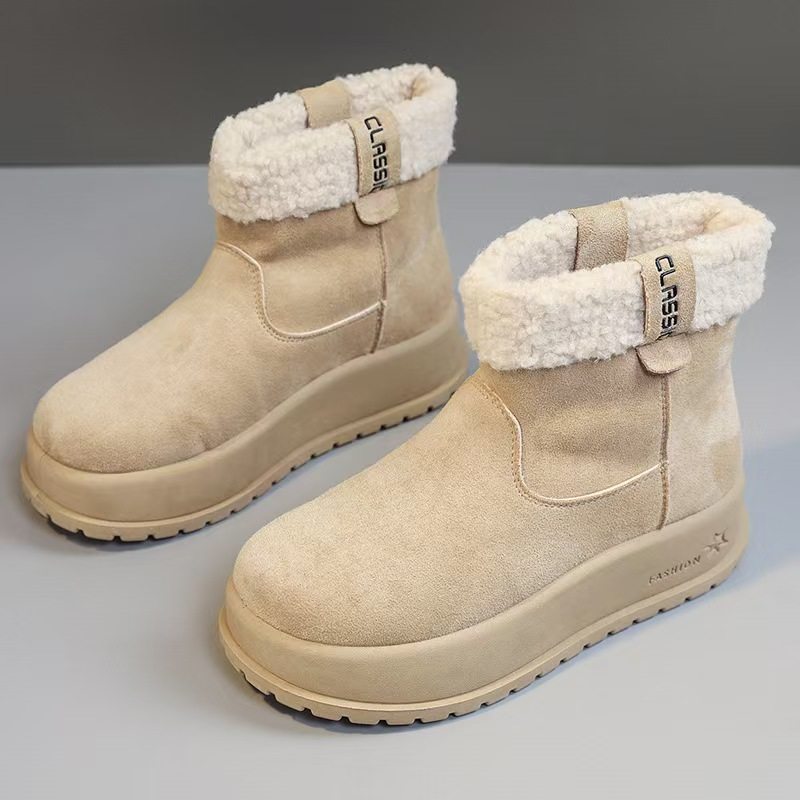 圆头厚底雪地靴女2025冬季新款增高加绒加厚保暖棉靴短靴