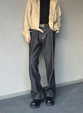 RuleByMe手缝针13盎司原牛A字直筒廓形646微喇固色牛仔裤垂感长裤