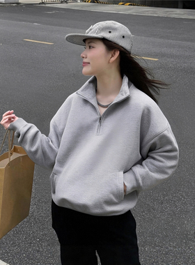 RULE BY ME 美式重磅500G海岛棉cleanfit半拉链boxy立领卫衣外套