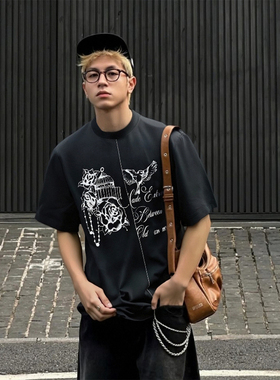 RULE BY ME 美式手绘印花短袖T恤男女夏季宽松cleanfit凉感上衣