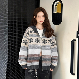 费尔岛针织连帽开衫 复古百搭毛衣氛围感混纺休闲外套 RULE