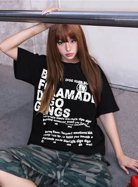 RULE BY ME 美式复古直喷字母印花做旧短袖男女宽松休闲圆领T恤夏