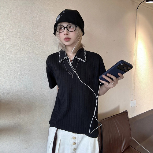 手工缝线麦穗纹知识分子PoloT恤