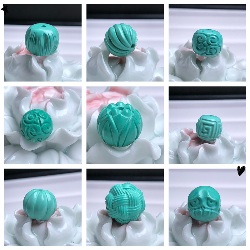 高瓷绿松石南瓜雕刻回纹莲花叮当圆珠文玩隔片DIY配饰手串工艺品