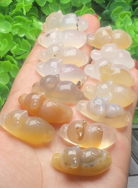 马料原色海洋玉髓趴趴猫吊坠