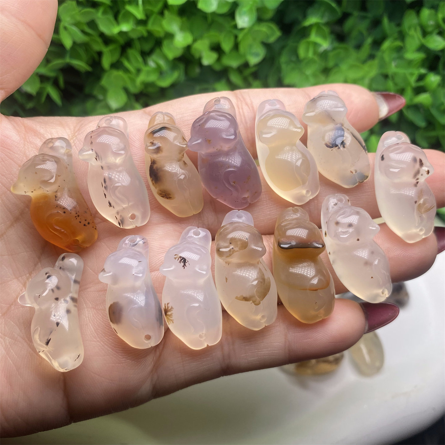 马料海洋玉髓趴趴猫吊坠风景猫水草花玛瑙DIY配件雕刻手链颈饰