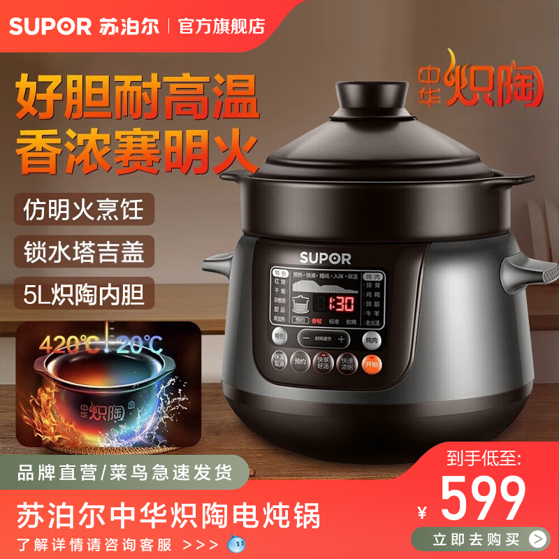 苏泊尔电炖锅家用陶瓷煲汤锅炖盅炖汤锅煮粥锅炖煮锅养生锅电炖锅