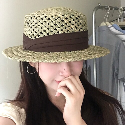 陈哈哈老钱风平顶编织镂空草帽女夏法式复古海边沙滩手工防晒遮阳