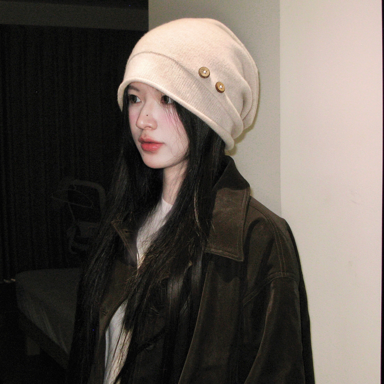 陈哈哈燕麦可可~自留款/100%纯羊毛加大版针织帽子显脸小百搭冷帽