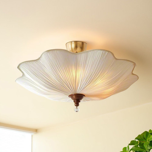 卧室灯新款高级感荷叶布艺吸顶灯