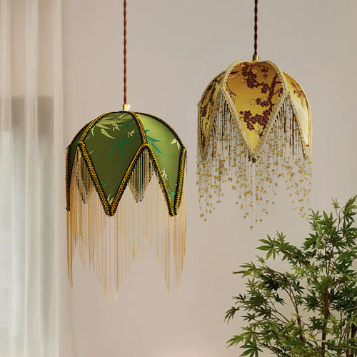 中古侘寂风日式流苏卧室书房吊灯