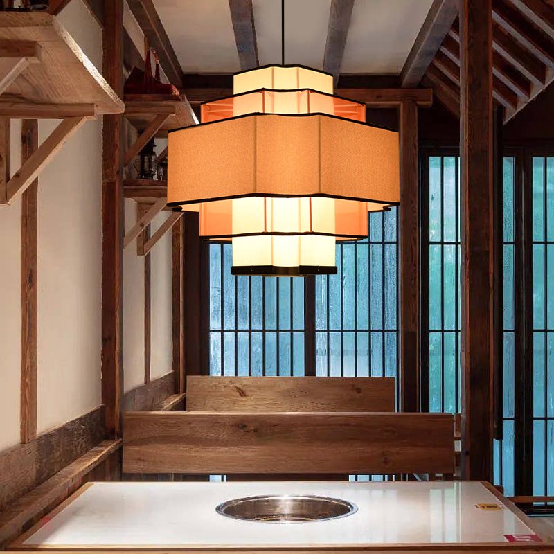 中式餐饮饭店吊灯火锅店餐厅饭店包厢专用包间圆桌带射灯灯具定制