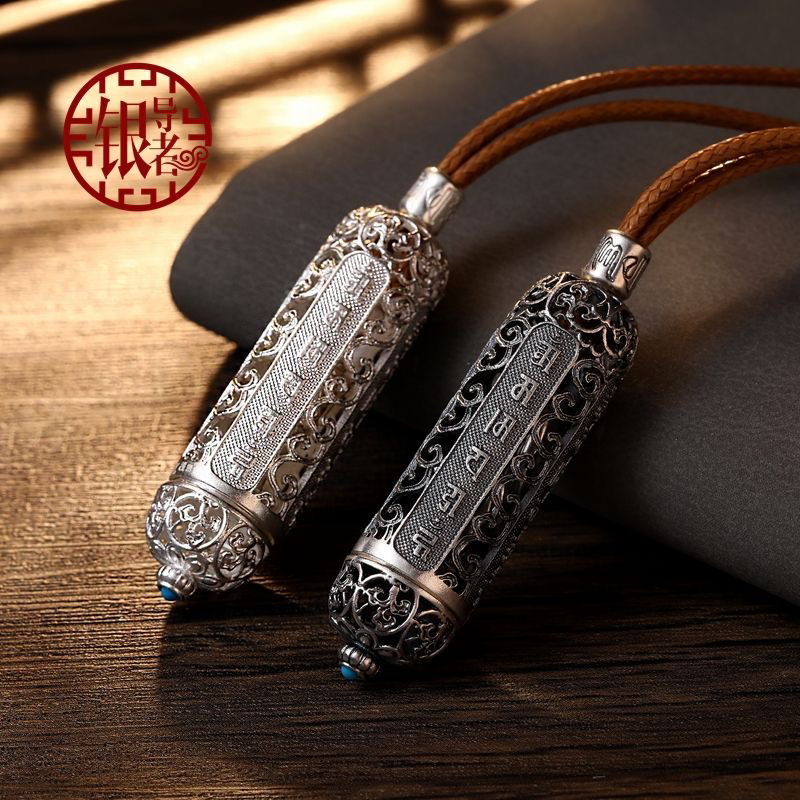 纯银S999古法吊坠阿弥陀佛复古时尚挂件六字真言足银观音佛吊坠