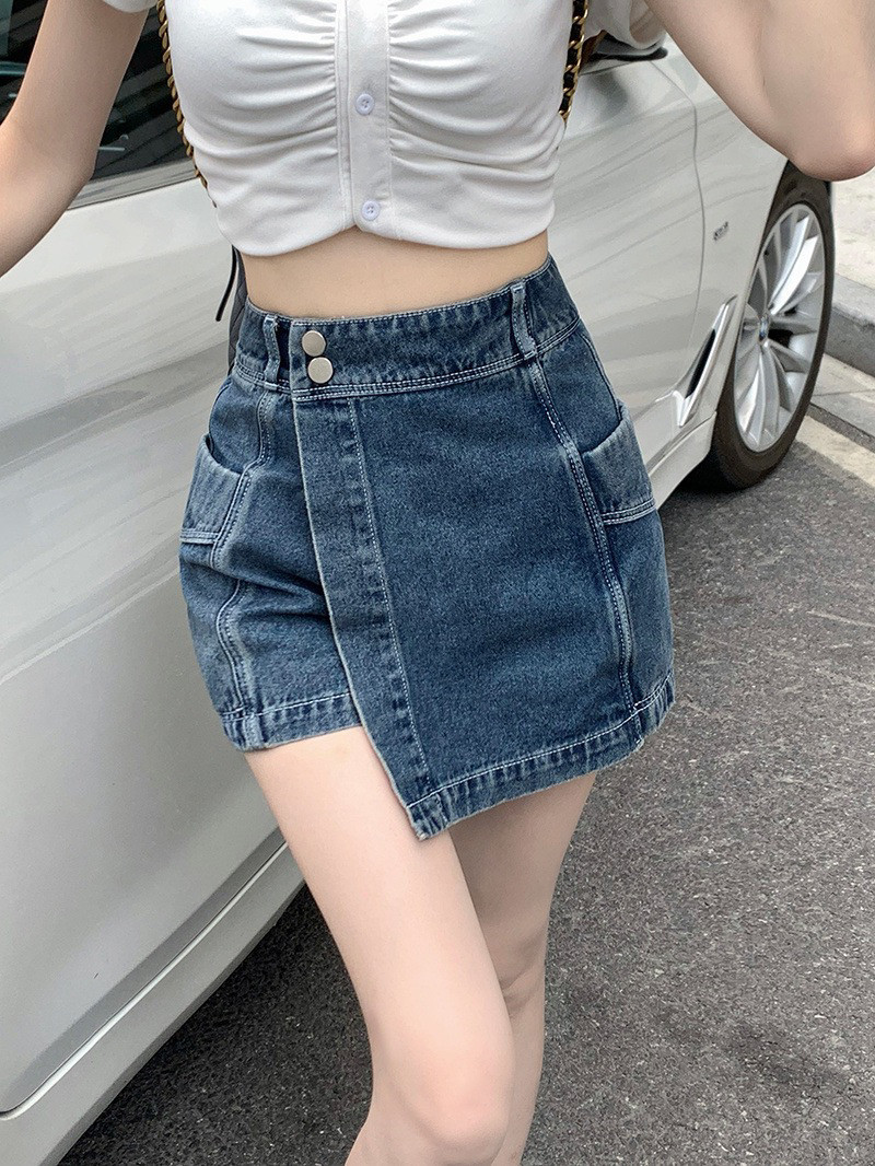 设计感高腰牛仔短裙裤女夏季复古半身裙