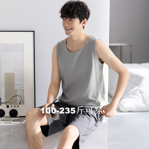 男士莫代尔背心睡衣套装夏季无袖加肥大码薄款夏天韩版家居服纯棉