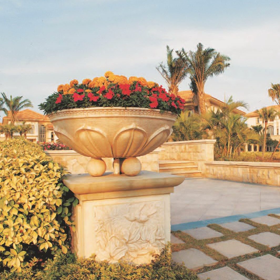 花园装饰品户外摆件园林景观摆件欧式浮雕沙岩花盆玻璃钢树脂雕塑