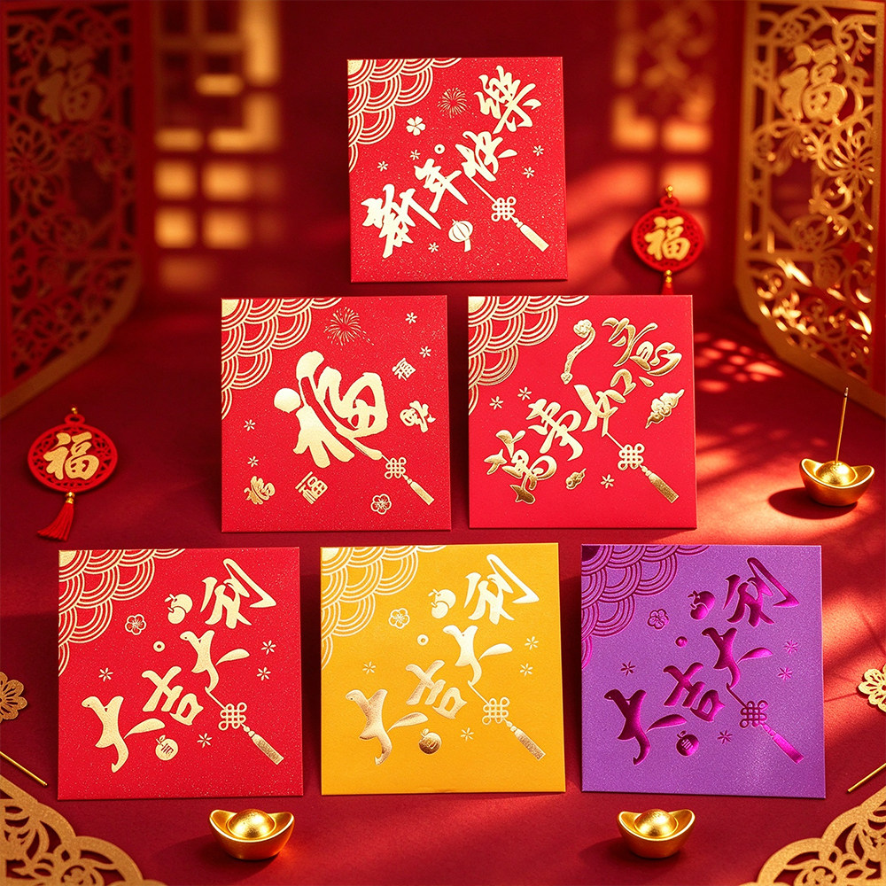 新款春节红包过年高级感利是封港版通用结婚迷你正方形金边压岁包