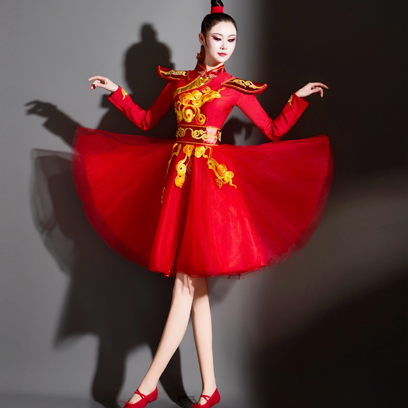 新款打鼓服秧歌服威风锣鼓腰鼓喜庆开业妈妈团演出服表演服中国风