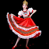 成人舞台开场舞大摆裙演出服蓬蓬裙 俄罗斯民族舞蹈服装 女仆装 新款
