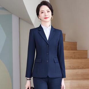 三粒扣西服套装女士藏青色国企邮政银行工作服西装外套职业装春秋