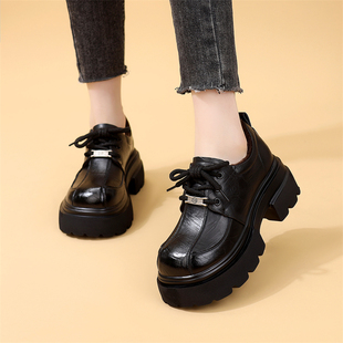 2025新款冬季加绒乐福鞋女时尚休闲英伦风百搭圆头系带显瘦皮鞋女