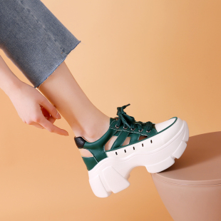 透气镂空内增高7cm系带粗跟运动休闲鞋 夏季 女2026新款 厚底老爹鞋