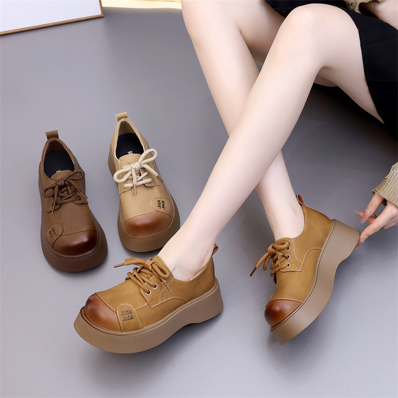 2025新款春季复古英伦风松糕厚底百搭系带乐福鞋女休闲小皮鞋女,女鞋,乐福鞋（豆豆鞋）,淘宝优惠券,粉丝福利购,淘宝优惠卷
