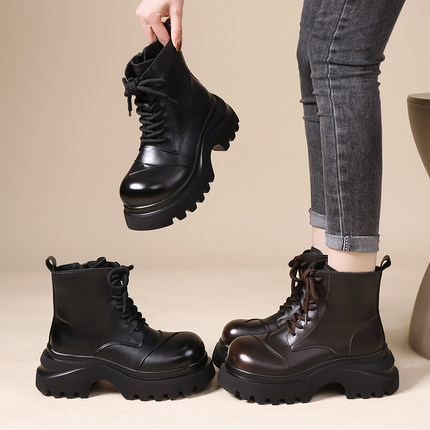 马丁靴女2025新款秋冬英伦风厚底增高7cm短靴百搭复古显瘦机车靴