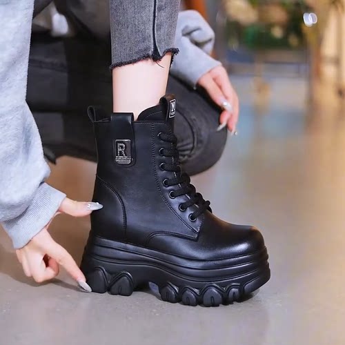 厚底内增高8cm马丁靴女2025新款秋冬加绒保暖复古小个子显瘦短靴