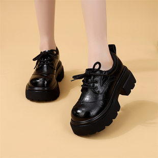 英伦风厚底系带乐福鞋女2025新款冬季加绒保暖舒适百搭休闲小皮鞋