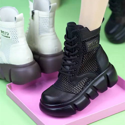 网纱透气马丁靴女2025夏季新款时尚复古洋气百搭舒适轻便网面凉鞋