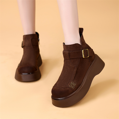 松糕厚底休闲马丁靴女2025新款秋冬加绒保暖显瘦百搭棉靴勃肯鞋女