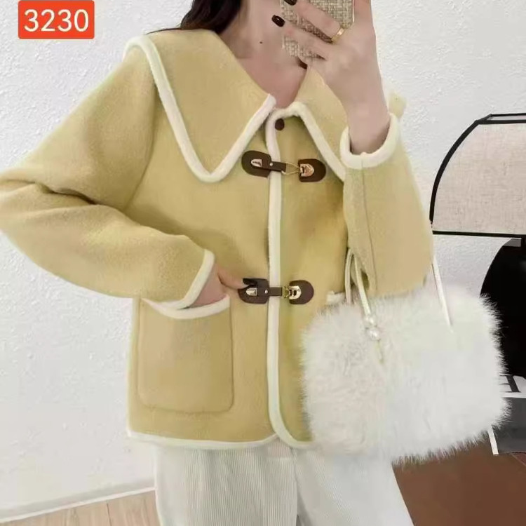 短款外套女春秋冬小个子海军领落肩牛角扣甜美温柔小香风呢子上衣