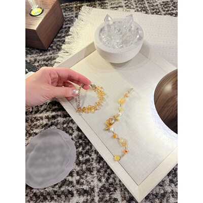 灵序Crystal原创黄水晶招财手串女淡水珍珠银镀金轻奢设计感手链