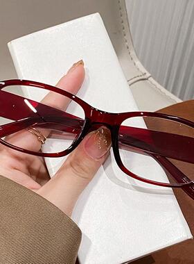复古红色小框椭圆装饰眼镜架无镜片素颜神器平光镜凹造型女Y2K潮