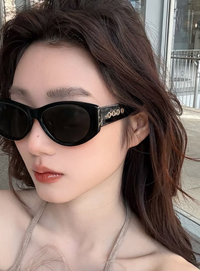 复古猫眼墨镜女方圆脸大框老钱风