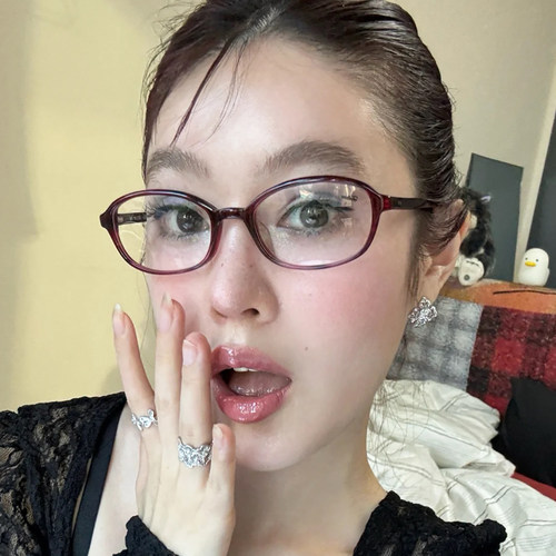 韩系椭圆形超轻书呆子红色眼镜潮
