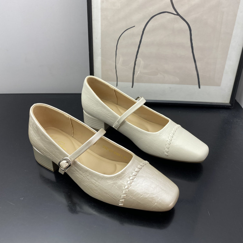 26法式方头玛丽珍鞋女浅口一字带粗跟通勤单鞋春季新款百搭女鞋