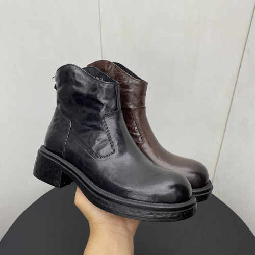 2025秋季新款真皮女靴圆头厚底粗跟马丁靴粗跟时尚显瘦后拉链单靴