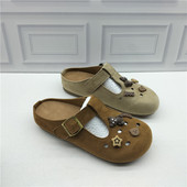 软底搭扣装 女外穿包头单鞋 饰百搭舒适 驼色圆头勃肯鞋 26春季