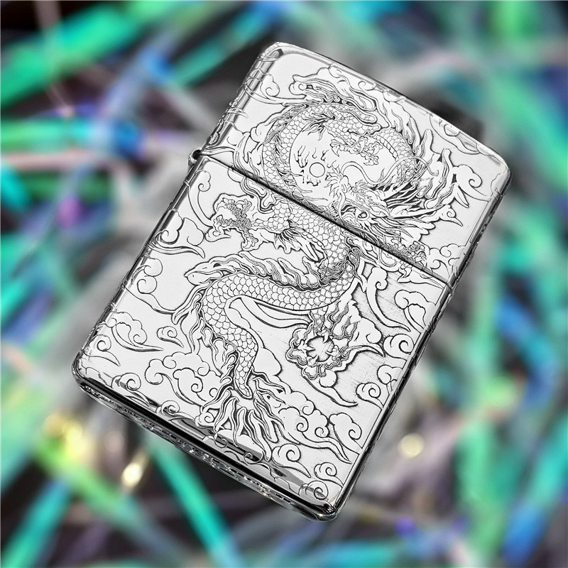 zippo正品打火机 之宝纯银盔甲祥云龙防风送男士礼品高档礼物收藏